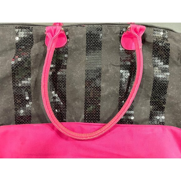 Victorias Secret Black & Pink Sequin Tote Bag Weekender Limited Edition - Picture 7 of 10